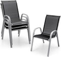 Tangkula Patio Dining Chairs Set of 4, Outdoor Stackable All Weather Heavy Duty Dining Chairs Set with Armrests, Support 330 LBS, for Poolside, Backyard, Garden, Deck, Front Porch (Black)