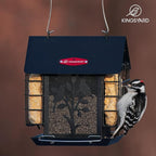 Kingsyard Metal Bird Feeder for Outdoor Hanging, Wild Bird Feeder with Double Suet Cage, Weatherproof Roof and 3 lbs Large Seed Capacity, Black