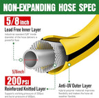 Heavy Duty Garden Hose 25ft x 5/8", NON-EXPANDABLE Flexible Water Hose for Outside, Kink Resistant Lightweight Hybrid Hose, Leakproof Rubber Hose for Outdoor, Yard, Car Wash, Garden