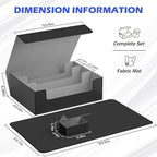 Card Storage Box 3000+ MTG Deck Box with Game Mat and 8 Divider Tabs, 3 Row Commander Trading Card Cases with Dice Tray, Commander Deck Case for TCG, CCG, YuGiOh and Sport Card (Black & Grey)