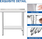 HARDURA Stainless Steel Commercial Work Table Prep Work Metal Table 14×36 Inches with Undershelf and 2" Backsplash Heavy Duty NSF 430 for Kitchen Food Prep