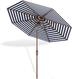 Midtown Umbrellas The Wooden 2-10 Feet Large Patio Umbrella, Terylast Navy & White Stripes Fabric, Aluminum Frame For Backyard Umbrella, Deck Umbrella, Garden Umbrella & Pool Umbrella - Wooden Pole