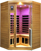2-3 Person Corner Far Infrared Sauna for Home, 1760W Ultra-Low EMF（0-1mG） Indoor Red Cedar Wood Sauna Room with 8 Heating Panels, Dual Control Panel, Bluetooth Speaker & Chromotherapy Lights
