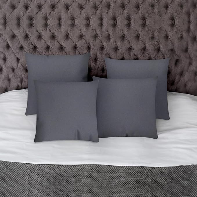 Covers & All Premium Square Throw Pillow Inserts with Covers Set of 4, 24 x 24 Inches Charcoal Gray, Decorative Cushions for Couch Sofa Home Decor Office Travel UV Resistant Waterproof Soft Cushions