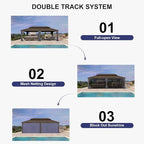 PURPLE LEAF 14' X 24' Outdoor Hardtop Gazebo Patio Wide Aluminum Frame Galvanized Steel Double Roof with Heavy Duty Netting and Curtains for Permanent Hard Top Pavilion Screen, Navy Blue