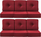 Luxury 22x24/22x25 6-Inch Outdoor Deep Seat Cushions Set of 6 - Comfortable Patio Zipper Chair Cushion for Outside Wicker Wicker Rocking Swivel Chairs Loveseat Couch Sectional Sofa - Red