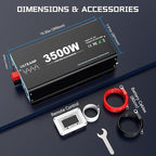 3500W Pure Sine Wave Inverter with Transfer Switch, 12V DC to 120V AC Converter with 2AC Outlets, USB Port, Type-C Port, Remote Controller, Power Inverter for RV, Outdoor, Auto Swtich to Shore Power