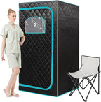 Portable Infrared Sauna for 1 Person, Full Size Home Sauna Box with Premium Dry Heating, Remote Temperature Control, Heated Foot Pad & Reinforced Folding Chair