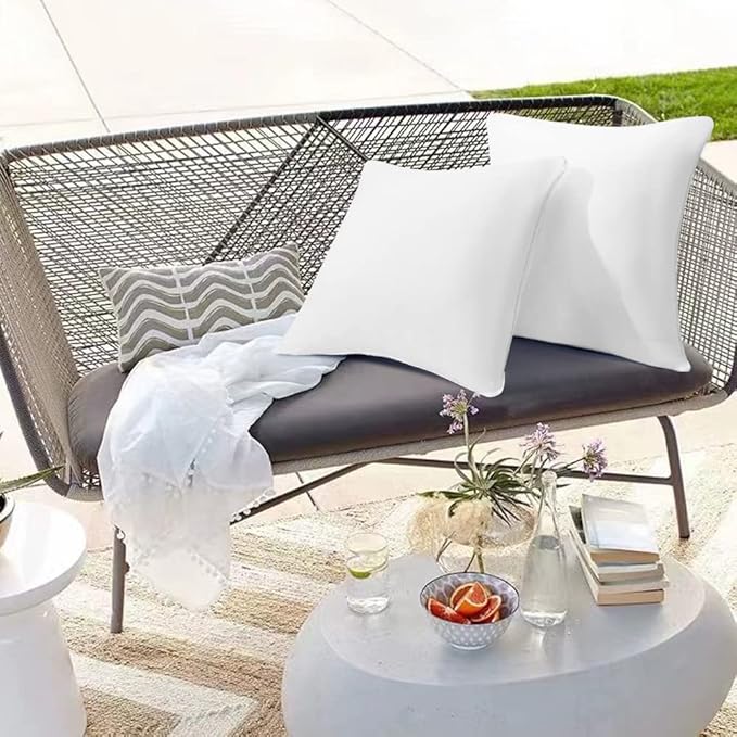 16 x 16 Outdoor Throw Pillow Inserts Set of 2 Waterproof Square Premium Decorative Couch Pillow Stuffers Form White Sofa Cushions Indoor