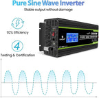 NOVOPAL 3000 Watt Pure Sine Wave Power Inverter DC 12V to AC 110V 120V Rv Inverters with 3 AC Outlets,High Power Terminal-16 ft Remote Control, LCD Display for Truck, Hurricane, Home