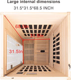 1-Person Home Infrared Dry Sauna Cabin 1600W/110V – Canadian Hemlock Wood, Tempered Glass Door, Red-Light Therapy & Bluetooth Speaker, Easy DIY Assembly, Size 37.1″×35.8″×74″