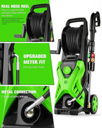 Electric Pressure Washer, 2.8 GPM High Power Washer Adjustable Pressure 2500PSI-5000PSI with 33FT Extension Hose Reel, 4 Nozzles and Soap Bottle for Cars/Fences/Driveways