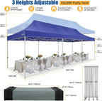 HOTEEL 10x30 Pop up Canopy Tent for Parties, Heavy Duty Easy Setup Tent with 8 Sidewalls, Outdoor Commercial Instant Gazebo for Wedding Event, with Portable Bag & Sand Bags, Dark Blue(Hexagonal Frame)