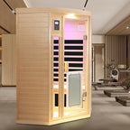 2-3 Person Infrared Sauna, 0-5mg Low EMF Infrared Saunas for Home, Indoor Home Sauna Spa, Hemlock Wooden Corner Sauna Room, Bluetooth Speakers, Chromotherapy Lights