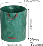 2 PCS 72 Gallon Yard Waste Bags, Reusable Lawn and Leaf Bags Heavy Duty Garden Bags with 2 Pair Gloves for Clean Up Outdoor Debris Leaves Grass Clippings