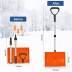Ergonomic Large Snow Shovel for Driveway: 48-Inch Dual-Lock Knob Anti-Wobble Handle, 16" Plastic Blade w/Metal Edge, Ultra-Light 1.9 lb, Portable Aluminum Shaft, Car, Camping & Emergency, Orange