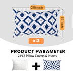 idee-home Outdoor Pillows with Inserts Included, Patio Outside Lumbar Pillows Waterproof Set of 2, 12 x 20 inch