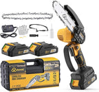 Mini Chainsaw Cordless, 6 inch Electric Chain Saw with 2 Pack 2.0Ah Rechargeable Batteries, Battery Powered Handheld Saw for Trees Trimming Wood Cutting, Perfect Gardening Tools,Gift for Men Dad Women