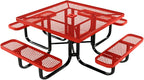 COATEDOUTDOORFURNITURE Heavy-Duty Portable Outdoor Kids Table with Umbrella Hole, Expanded Metal Kids Picnic Table, Commercial-Grade, Made in America (46 in, Square, Childrens, Red)