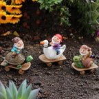 3PCS 3D Mini Gnome Statue, Gnome Riding Turtle, Duck, Snail Statue, Outdoor Fairy Garden Resin Crafts, Micro Landscape Ornaments, Landscaping DIY Garden Sculptures, Yard Lawn Home Decor (3 PCS)