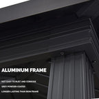 PURPLE LEAF 6.5' X 12' Hardtop Grill Gazebo for Patio Permanent Aluminum Barbeque Shelter with Ceiling Hook and Shelves Double Tiered Grey Outdoor BBQ Gazebo