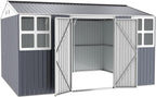Metal shed 12x10 FT with Floor Kit, Outdoor Storage, Heavy-Duty Garden Sheds with Customizable Skylight & Reinforced Steel Frame, Weatherproof Galvanized Tool Tiny House for Backyard, Patio, and Lawn