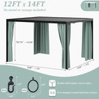 Gazebo Universal Replacement Privacy Curtain,12'×14' Gazebo Outdoor Waterproof Curtains, 4-Panels Sidewall Curtains with Double Zipper for Patio Canopy, Garden and Backyard (Curtain Only)