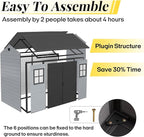 8x4ft Resin Outdoor Storage Shed with Floor and 2 Windows, Plastic Sheds & Outdoor Storage Clearance for GardenTools, Patio Furniture, Bike Accessories and Lawn Mower, Black+Grey