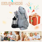 Solar Rabbit Garden Statues， Outdoor Bunny Figurines Decorations for Patio Yard Lawn Ornaments Christmas Housewarming Gift.