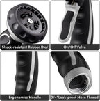 RESTMO Hose Nozzle with Easy Self-Lock Trigger, Heavy Duty Metal Water Hose Sprayer with 9 Spray Patterns and On/Off Valve, Ideal for Outdoor Lawn & Garden Watering, Car & Pet Washing, Silver