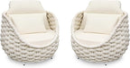 Patio Accent Chairs Set of 2: Aluminum Porch Lounge Chair with Arms - Woven Rope Cushioned Armchair - Modern One Seater Sofa - Outdoor Deck Furniture for 400lbs Balcony Yard Garden Hotel, Beige