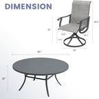 VICLLAX 9 Pieces Patio Dining Set, Outdoor Furniture Set of 8 Patio Swivel Dining Chairs and 60" Patio Round Table for Yard Backyard, Grey Chairs & Dark Grey Tabletop