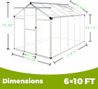 6 x 10FT Greenhouse for Outdoors,Polycarbonate Garden Backyard,Silver