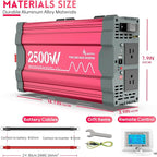 2500 Watt Pure Sine Wave Power Inverter 12V DC to 110V 120V Converter for Home, RV and Off-Grid Solar Systems with Type-C Port, 2 AC Outlets, Dual USB Ports, Remote Control with LCD Screen