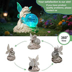 Fairy Garden Statue ，Solar Garden Decor ，Fairy Statue Outdoor with Glass Ball ，Waterproof Outdoor Decor，Suitable for Yard, Lawn ，Ideal for Holiday Giving (Left)