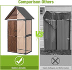 GUTINNEEN Outdoor Storage Shed with All Around Strong Metal Frame, Garden Tool Sheds Cabinet with Floor & Adjustable Shelves, Wooden Tool House for Backyard Garden Patio Lawn (Dark Brown)