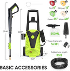 DUMOS Electric Pressure Washer, High Pressure Cleaning Machine with Foam Cannon, 2.0 GPM Power Washer with 5 Quick Connect Nozzles for Fences Decks Patios
