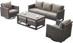 Rilyson Wicker Outdoor Patio Furniture Set - 6 Piece Patio Conversation Set with 2 Swivel Rocker Chairs,2 Rattan Ottoman,1 Couch and 1 Metal Coffee Table for Outside Porch Deck Backyard(Brown/Grey)
