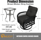 Patio Furniture Set Swivel Rocker, Outdoor Patio Chairs, 3 Piece Suit Porch Furniture Rocking Set, Backyard and Garden Rocker Rattan Chair, with Thickened Cushions and Glass Coffee Table(Grey)