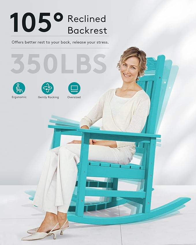 SERWALL Oversized Rocking Chair Outdoor, HDPE Outdoor Rocking Chair, Aruba