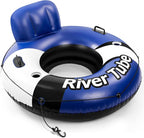 2025 New & Upgraded River Tubes for Floating Heavy Duty, Inflatable Float for Beach Lake Rafting, Fool Floats with Mesh Bottom, Cup Holder, Backrest