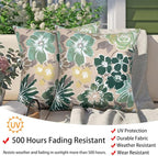 Magpie Fabrics Patio Pillow with Insert 18"x18", Set of 2, Fade-Resistant Outdoor Indoor Cushion Decorative Throw Pillow Decoration for Couch Garden Furniture - Green Floral