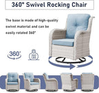 7 Pieces Patio Furniture Set with Fire Pit Table, Wicker Rattan Outdoor Furniture Set with Swivel Rocker Chairs for Yard, Deck, Garden, Light Beight/Light Blue