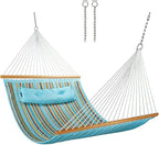 12 FT Double Quilted Fabric Hammock with Spreader Bars and Pillow 450 LBS Weight Capacity 2 Person Hammock for Outdoor Patio Backyard Poolside