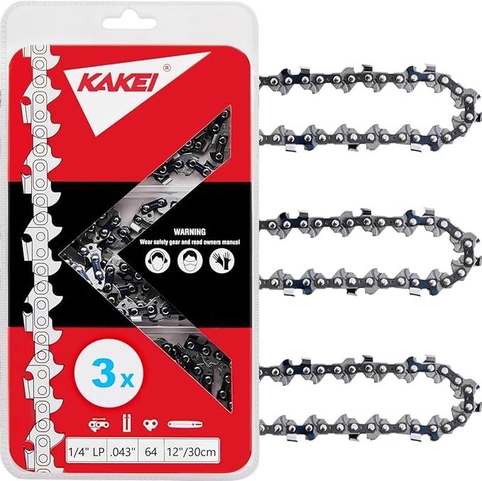 KAKEI 12 Inch Pole Saw Chain for Stihl 1/4" Pitch .043" Gauge 64 Drive Links Chainsaw Chain - 71PMM3 64 for Stihl Pole Saws (3 Chains) - Semi Chisel