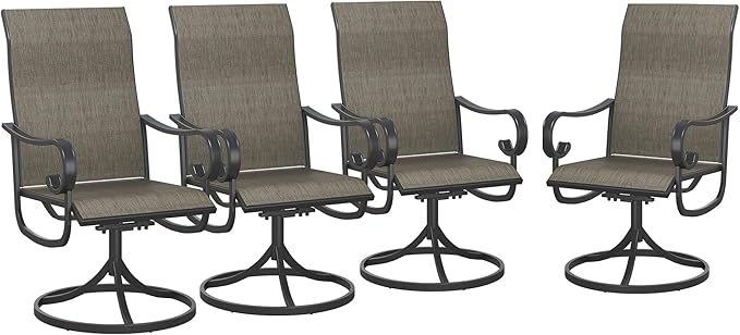 VICLLAX Swivel Patio Chairs Set of 4, 360-degree All-Weather Outdoor Swivel Chairs for Lawn Garden, Patio Dining Chairs, Black Metal Frame and Textilene Mesh Fabric