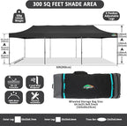 COBIZI 10x30 Pop Up Canopy Without Sidewall,Heavy Duty Canopy UPF 50+ All Season Wind Waterproof Commercial Outdoor Wedding Party Tents for Parties Gazebo with Roller Bag(10 x 30 ft Black)