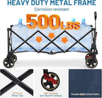 TIMBER RIDGE 51.2'' Extended Collapsible Wagon Cart with Brakes and Cargo Net, 500LBS Heavy Duty Foldable Utility Wagon with Adjustable Handle, 400L Capacity Portable Cart for Camping Sports Shopping