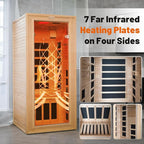 Infrared Sauna Indoor, 1 Person Hemlock Wooden Home Sauna, Dry Sauna for Home Spa Room 1350W, Time Temp Pre-Set Sauna Room, w/7 Heating Panels Mini Personal Far Infrared Saunas for Home