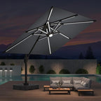 10x10 FT Cantilever Patio Umbrella with Led Lights Double Top Outdoor Square Heavy Duty Offset Umbrellas 360°Rotation Free-motion Track Tilt Windproof for Pool Deck Garden, Grey